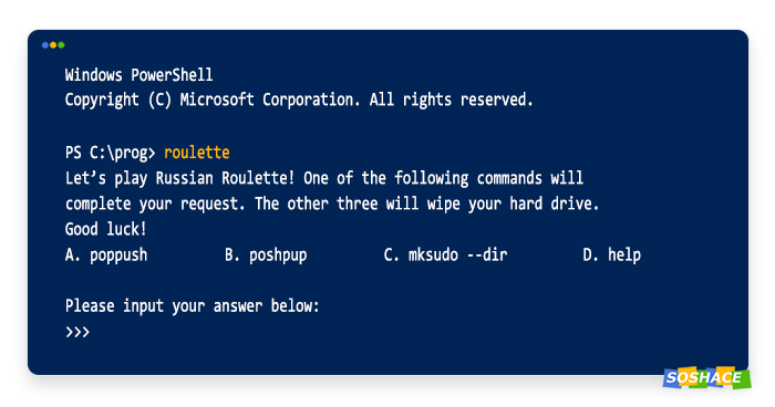 mockup interface of the PowerShell interface