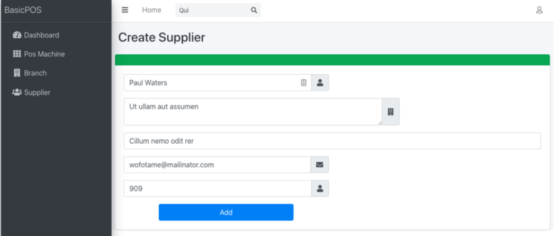 "Supplier create" page