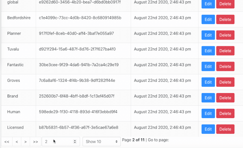 React table pagination select page result