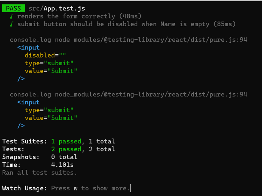Example of running tests