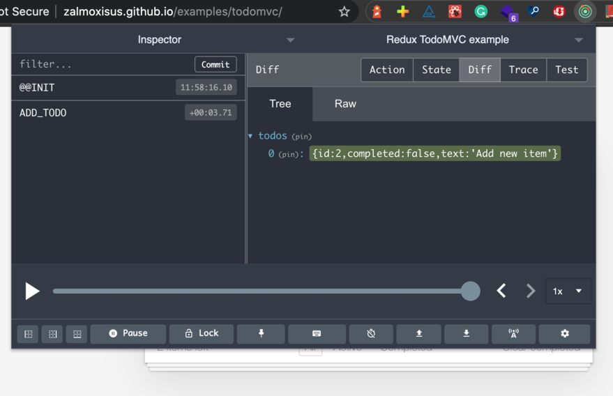 The result after dispatching a new ADD_TODO action