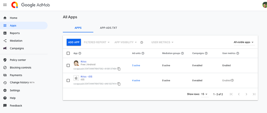 Admob dashboard