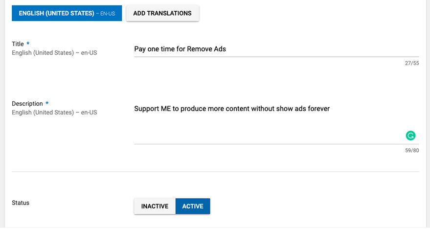 Add in-app product description