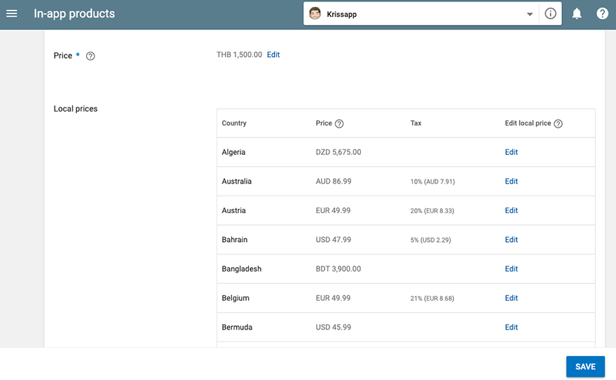 Add in-app product price
