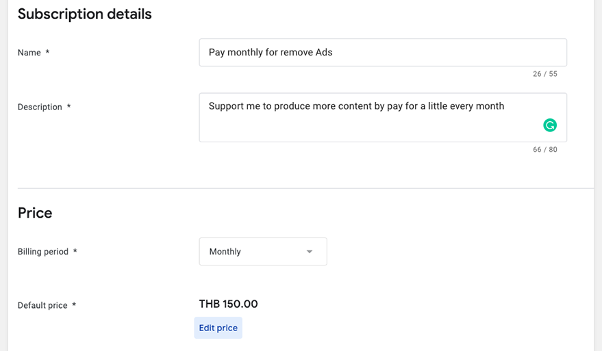 Add in-app subscription description