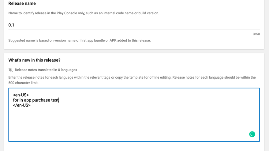 Playstore app release description