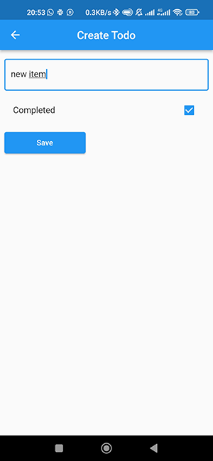 New todo item. Application screen