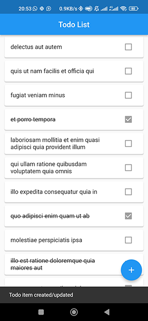 Todo item created/deleted. Application screen
