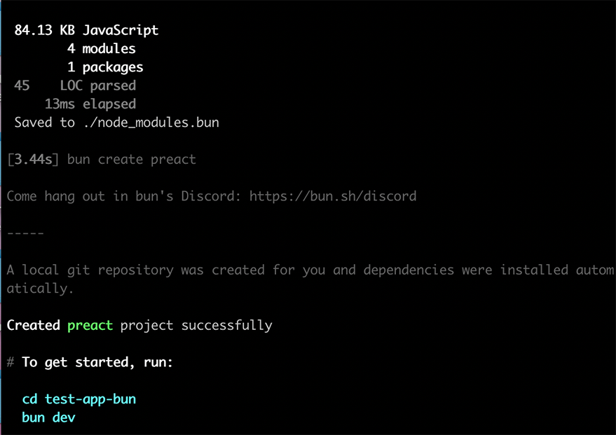 Installation of a Preact app using Bun