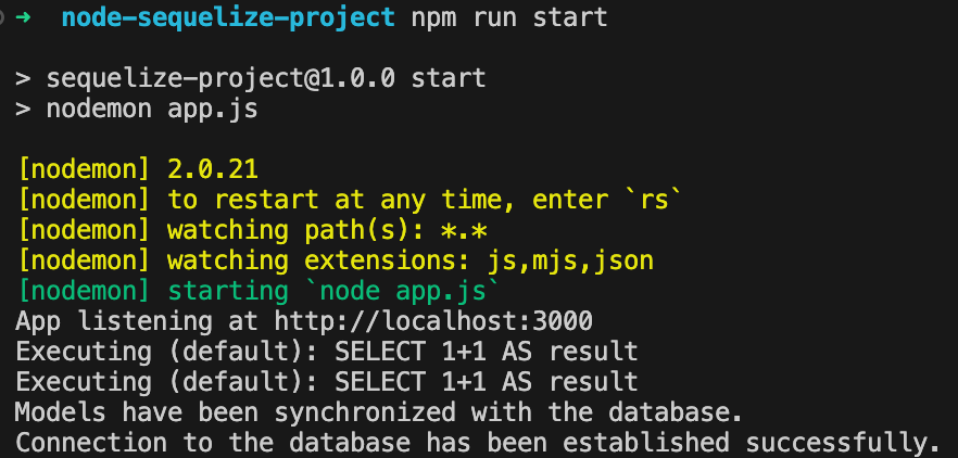 Sequelize database running succesfully