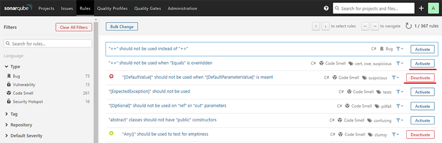 Activating & deactivating the rules