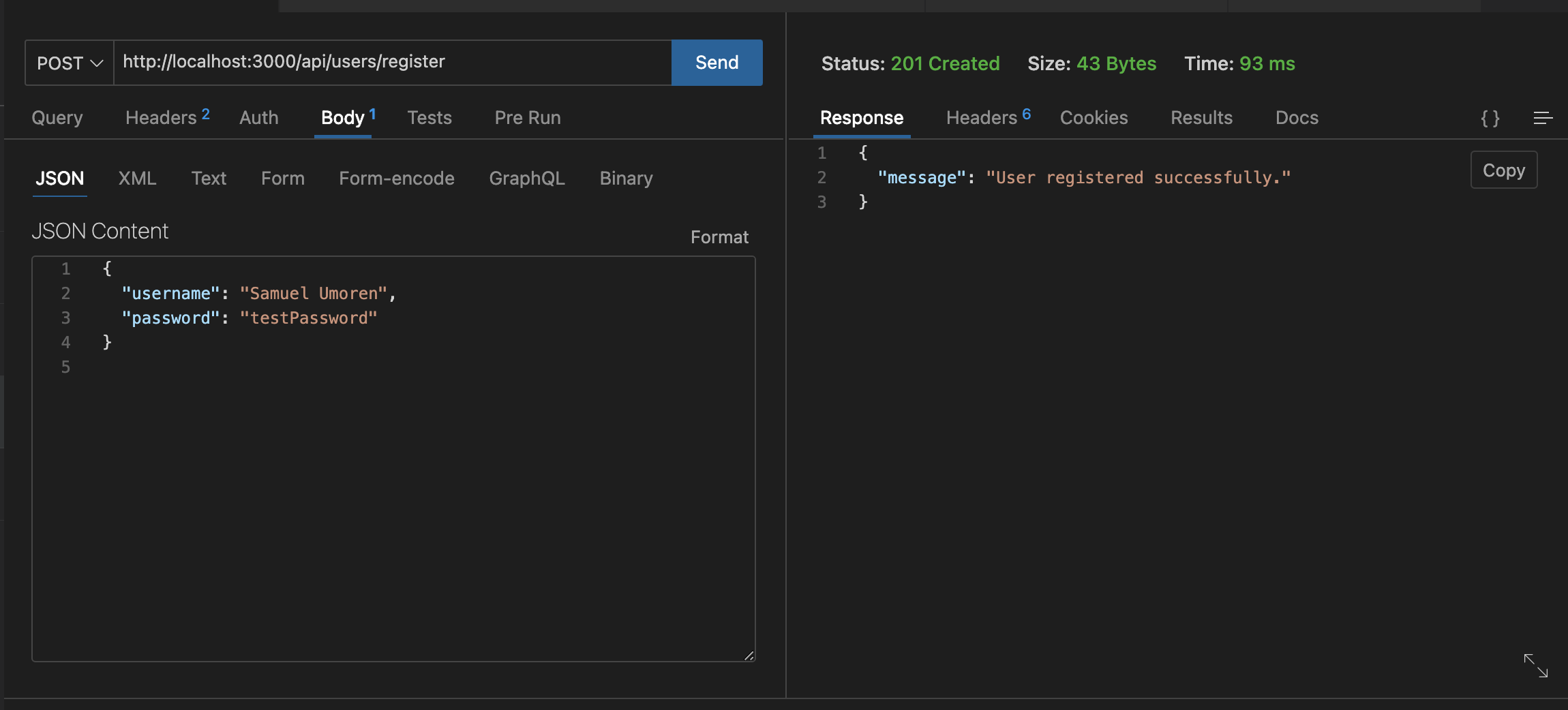 Register user