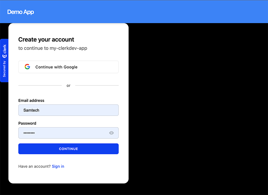 Clerk.dev custom Sign up page