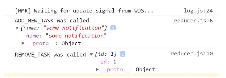  Console log. Reducer's code is being executed