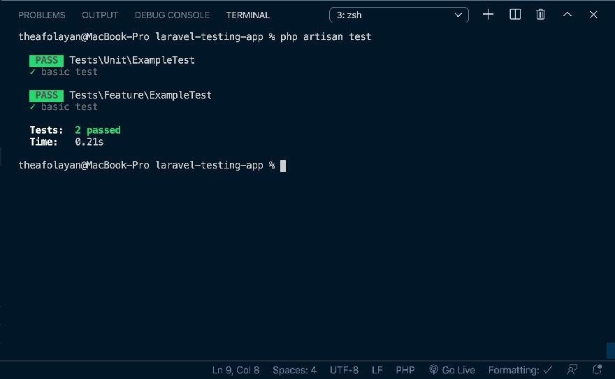 The default Laravel tests pass