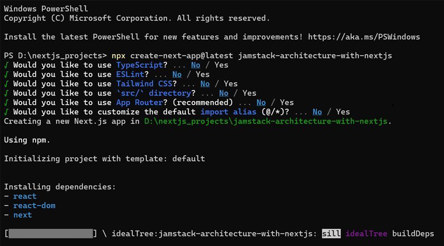Initializing a new Next.js project named jamstack-architecture-with-nextjs